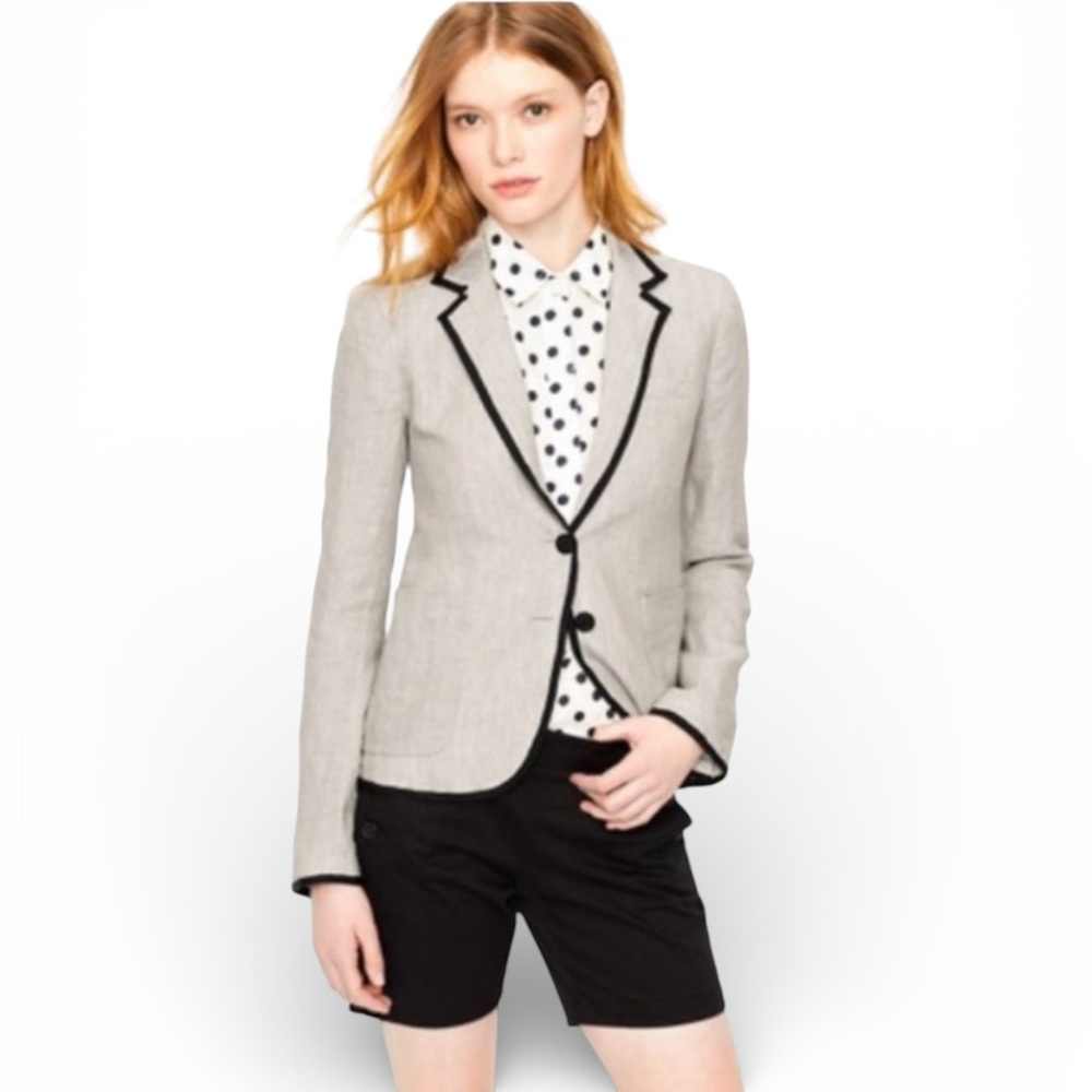 J.Crew 100% Linen Schoolboy Cream and Black Blazer